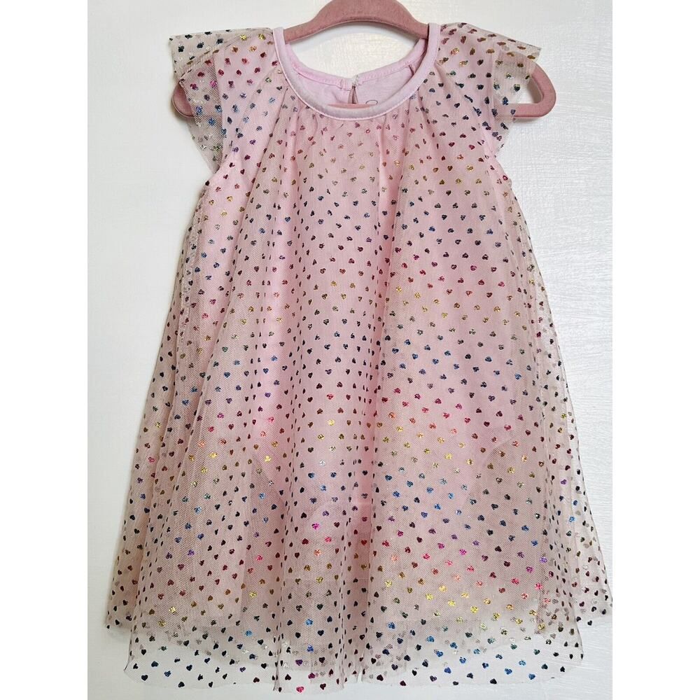 RENE ROFE Baby Girl Pink Rainbow Hearts Bodysuit Romper Dress & Headband Set 12m